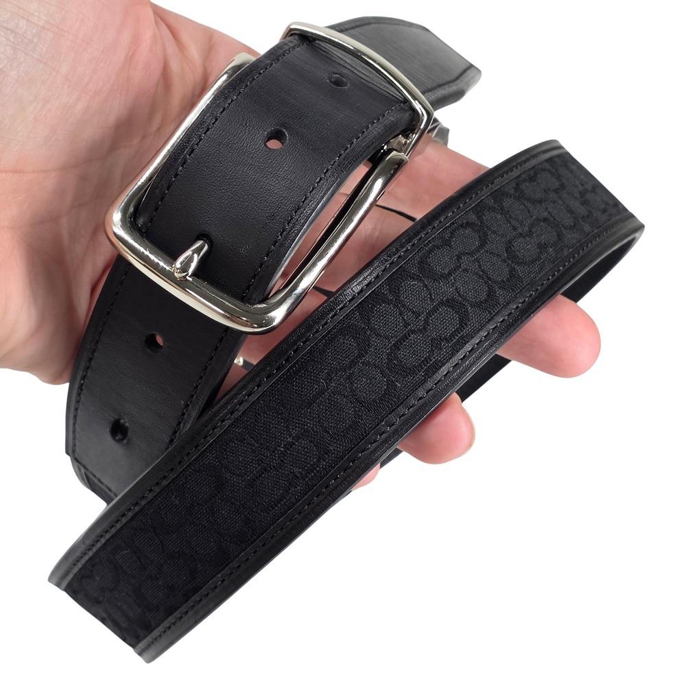 Coach Reversible Belt f90107 Mens 34" Black Signature Monogram Leather 1.25in